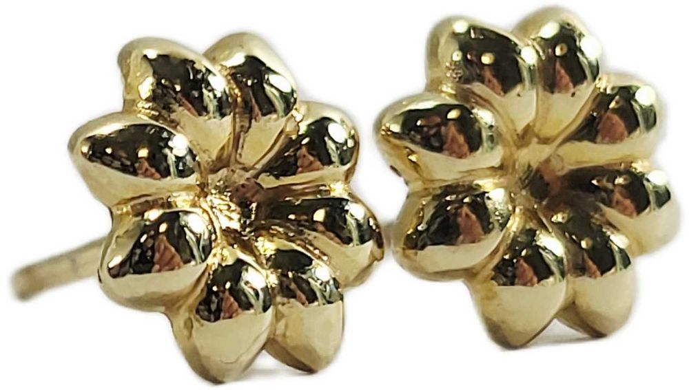 Śliczne drobne złote kolczyki kwiatki na sztyft próba  585