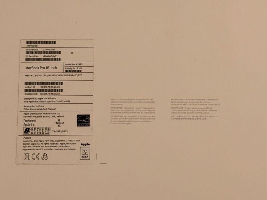 MacBook Pro 16” M1 Pro 2021