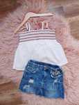 Spódniczka mini jeans 104-110 C&A + biała bluzka boho lato