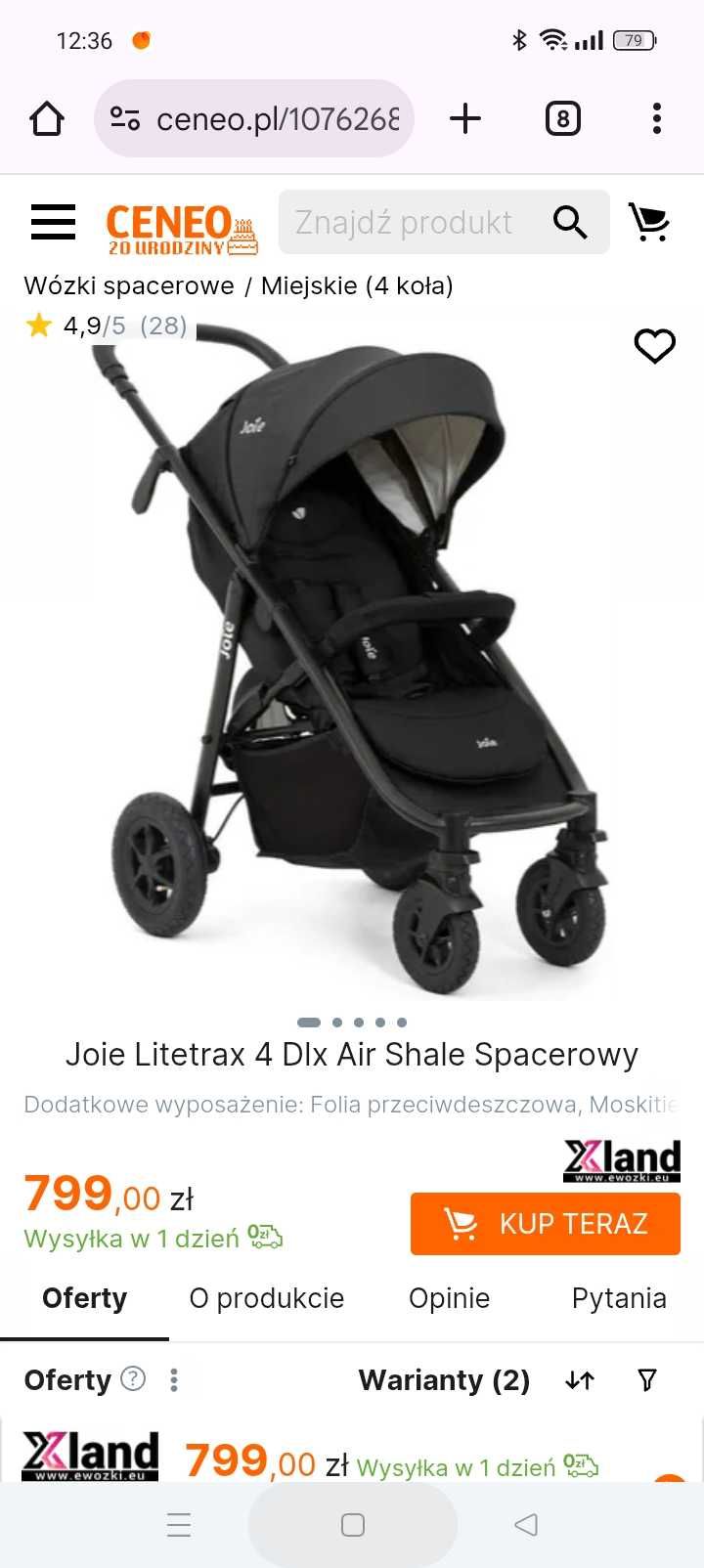joie air litetrax 4 czarna spacerówka wozek pompowane koła