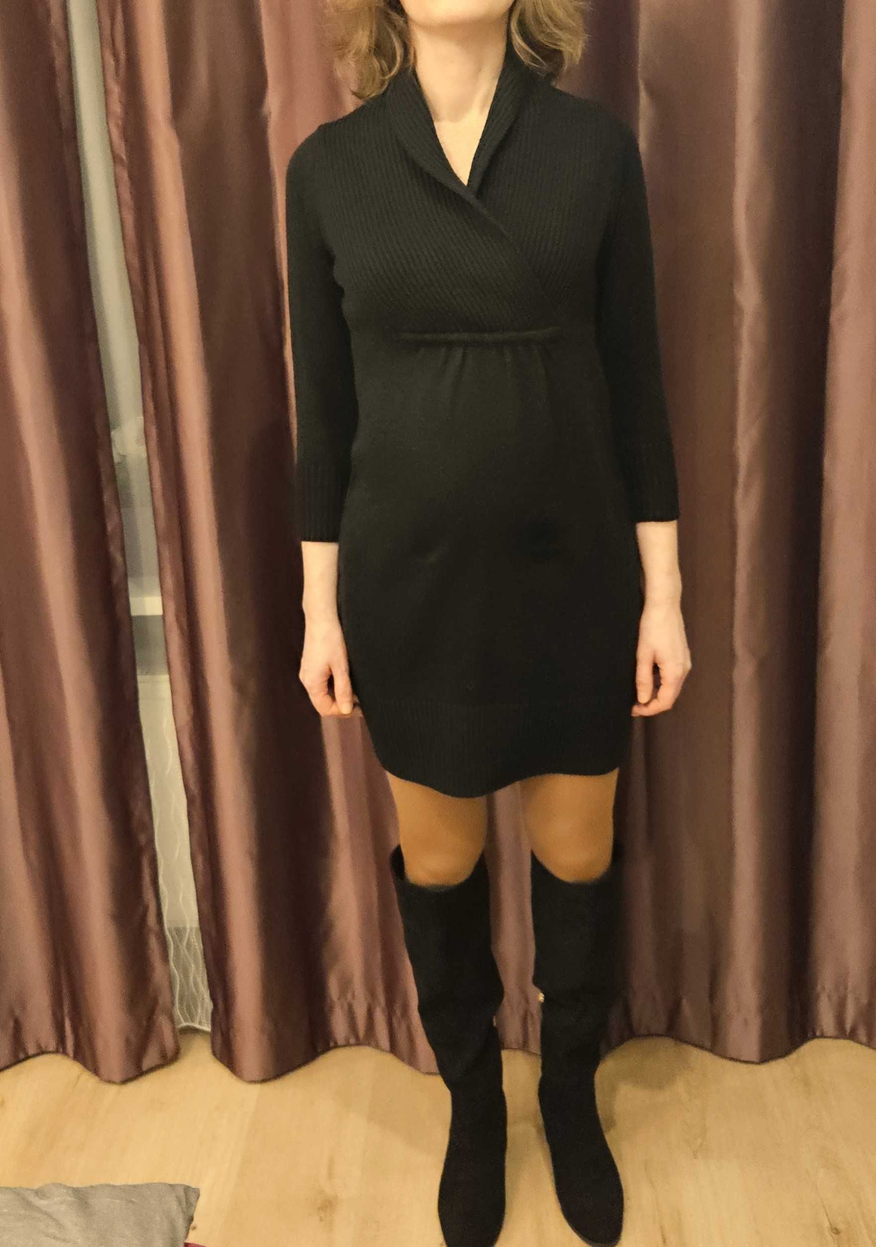 H&M MAMA czarna tunika sukienka ciążowa dzianinowa 36 S