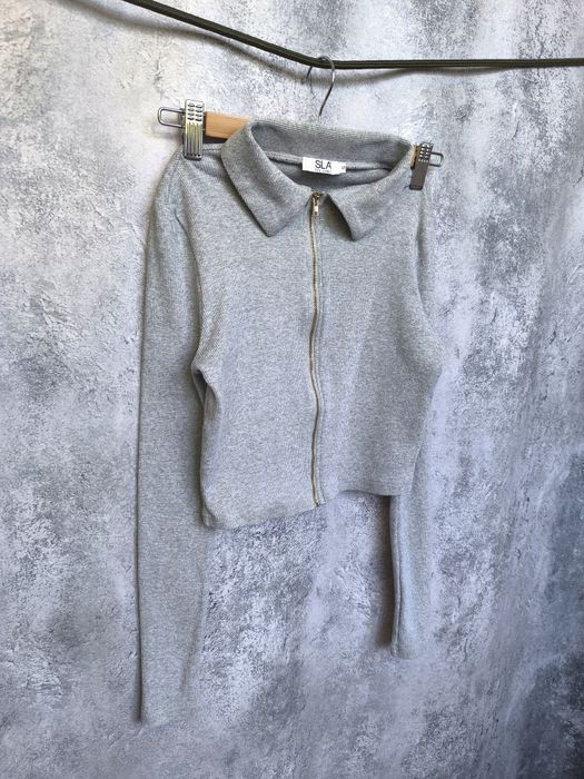 Кофта на змійці у рубчик поло реглан лонг