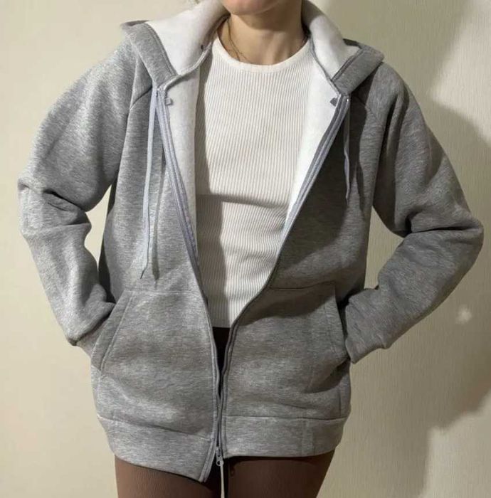 Спортивна кофта худі жіноча на блискавці тепла оверсайз з бавовни фліс