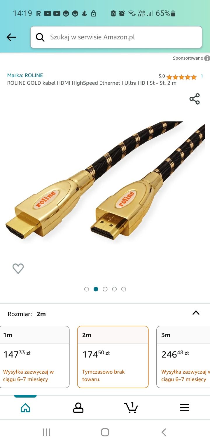 Kabel hdmi 4k roline gold ultra HD 2m