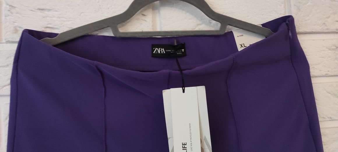 Zara fioletowe spodnie z wysokim stanem XL