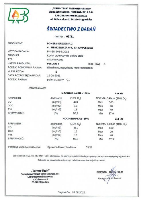 Kocioł c.o. na pellet 8kW PellPal Slim Dotacja 5 klasa Ekodesign