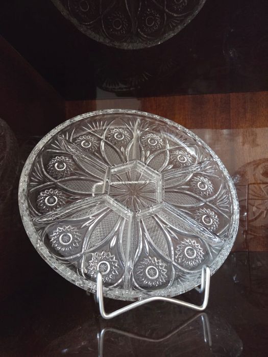 Patera Talerz kryształowy z przegrodami PRL kryształ