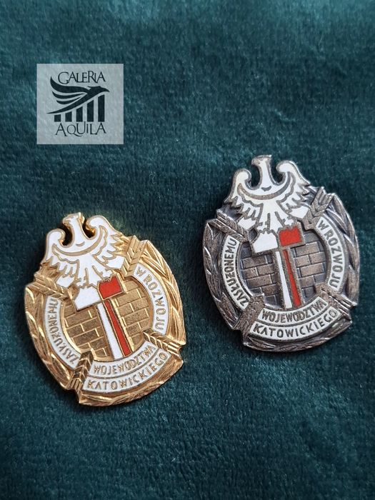 Dwie odznaki Zasłużonemu w rozwoju woj. katowickiego