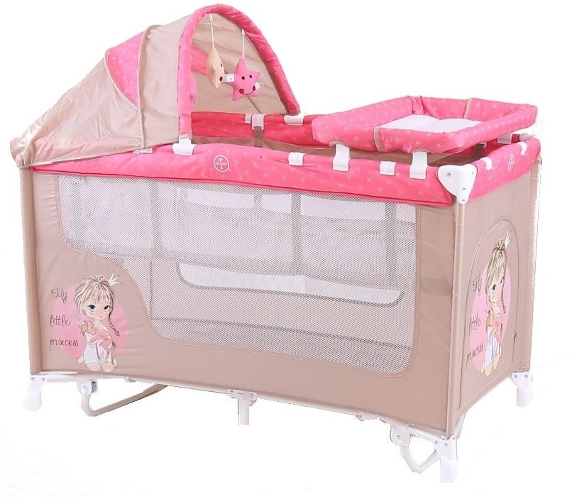 Łóżeczko turystyczne kojec zabawki przewijak 2 poziomy płozy Szare