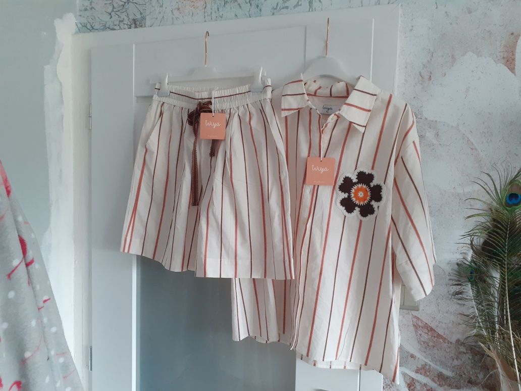 Bawelniany komplet letni bermudy koszula zestaw wiya rozm s/m/l