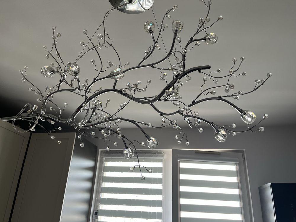 Designerski żyrandol kryształowy, elegancki, metalowy, do salonu