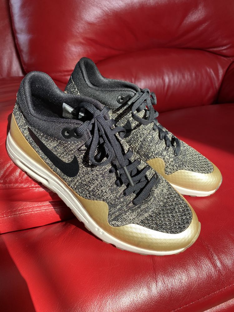 Nowe oryginalne buty Nike Air Max 1 One Flyknit rozmiar 39 czarne gold