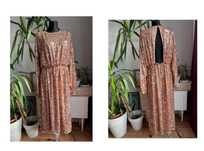 Złota cekinowa sukienka midi zdobiona L 40 xl 42 44 xxl asos luxe