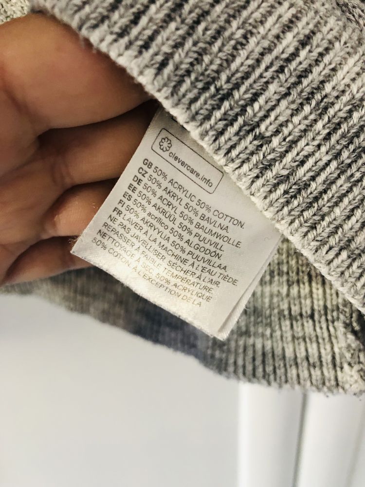 H&M Basic Bawełniany sweterek warkocz szary melanż cesual