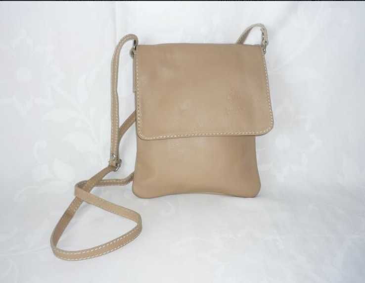 Італійська бежева шкіряна сумка крос-боді Vera Pelle Genuine Leather