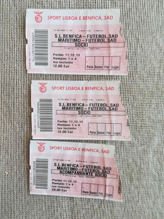 Bilhetes Futebol SLB Benfica Marítimo