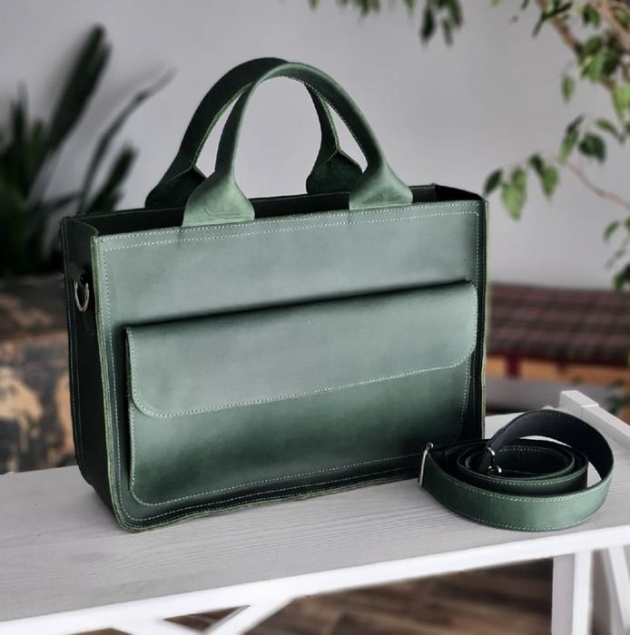 Сумка зелена натуральна шкіра