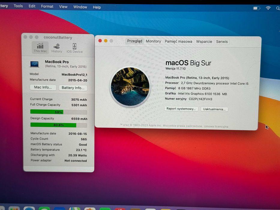 MacBook Pro 13 2015 i5 81% Kondycji 8GB RAM 128GB SSD Gwarancja