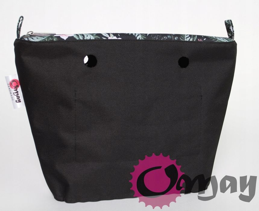 Czarny organizer do OBAG MINI róż pudrowy róże 2 kieszenie wkład OMAY