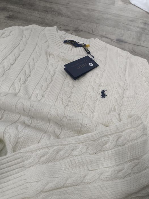Nowy sweter Polo Ralph Lauren męski/unisex rozmiar M biały warkocz