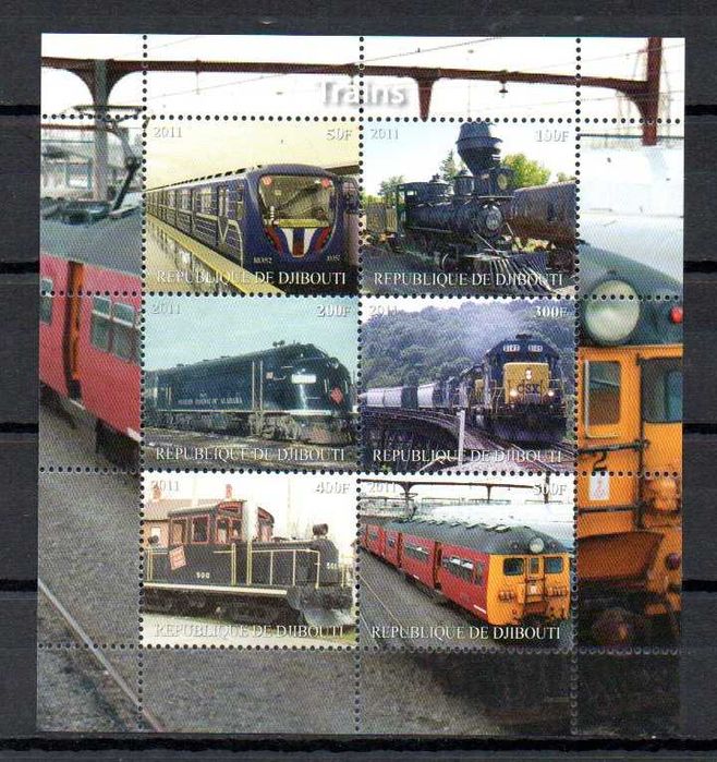 Znaczki Dżibuti  pociągi, lokomotywy arkusik