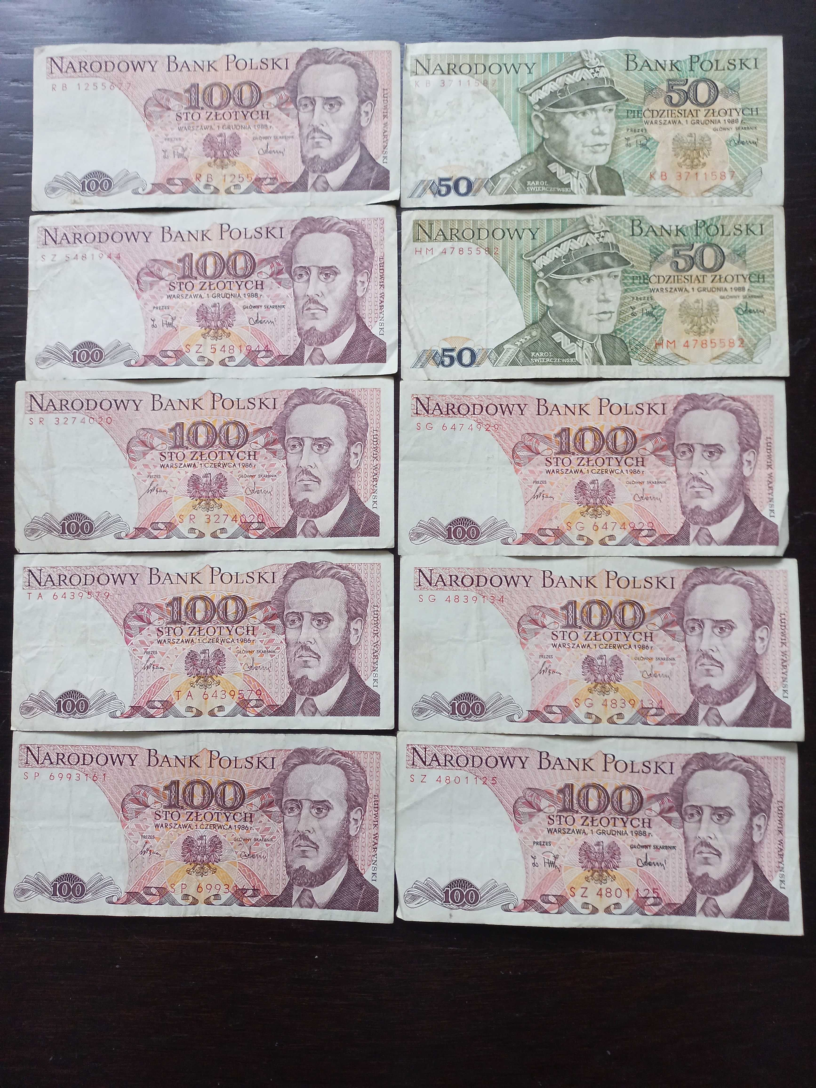 Banknoty PRL o nominałach 50zł. 100zł. 10szt