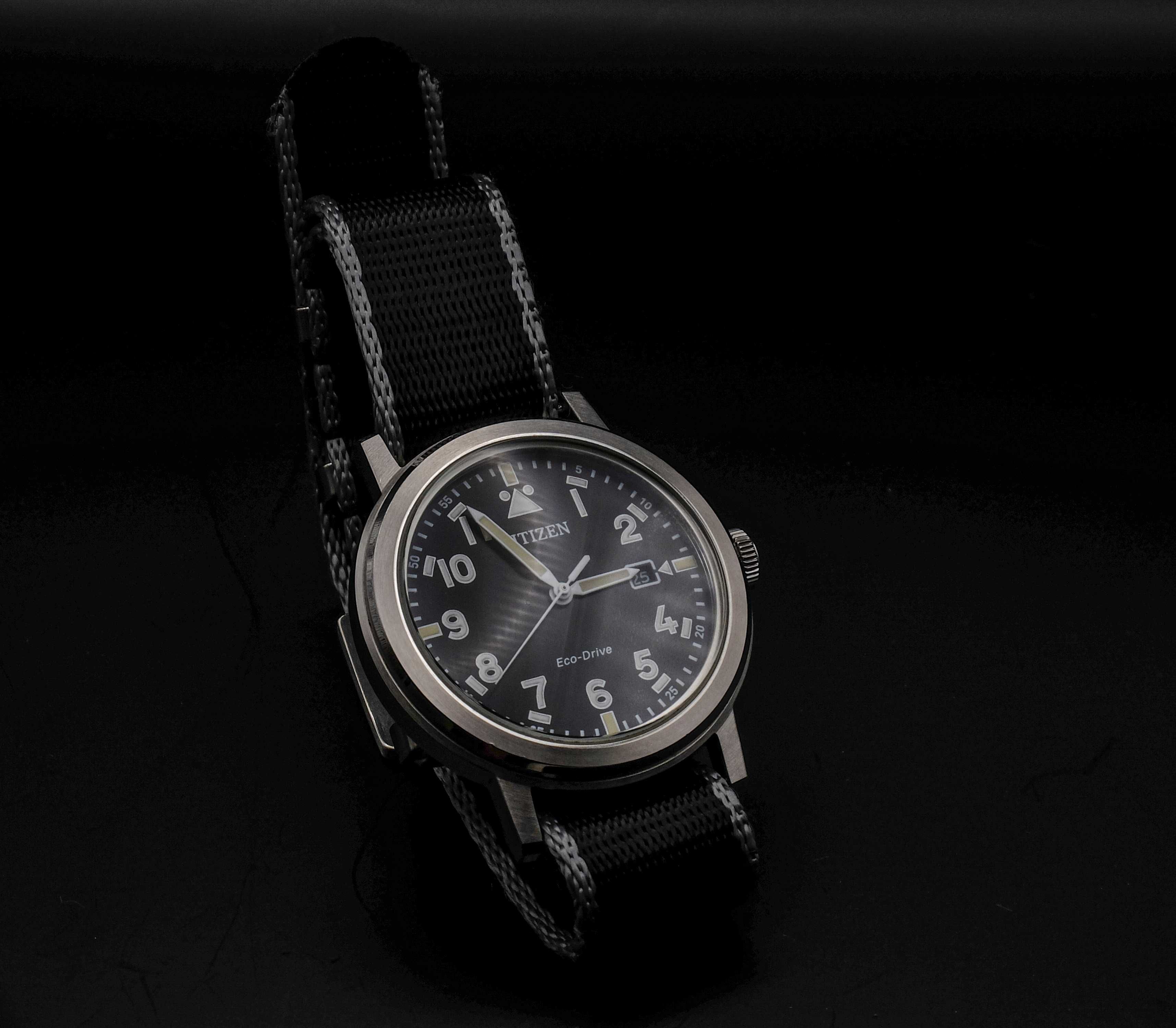 Citizen Military Black Dial NATO Strap Eco-Drive AW1620-21E 100m