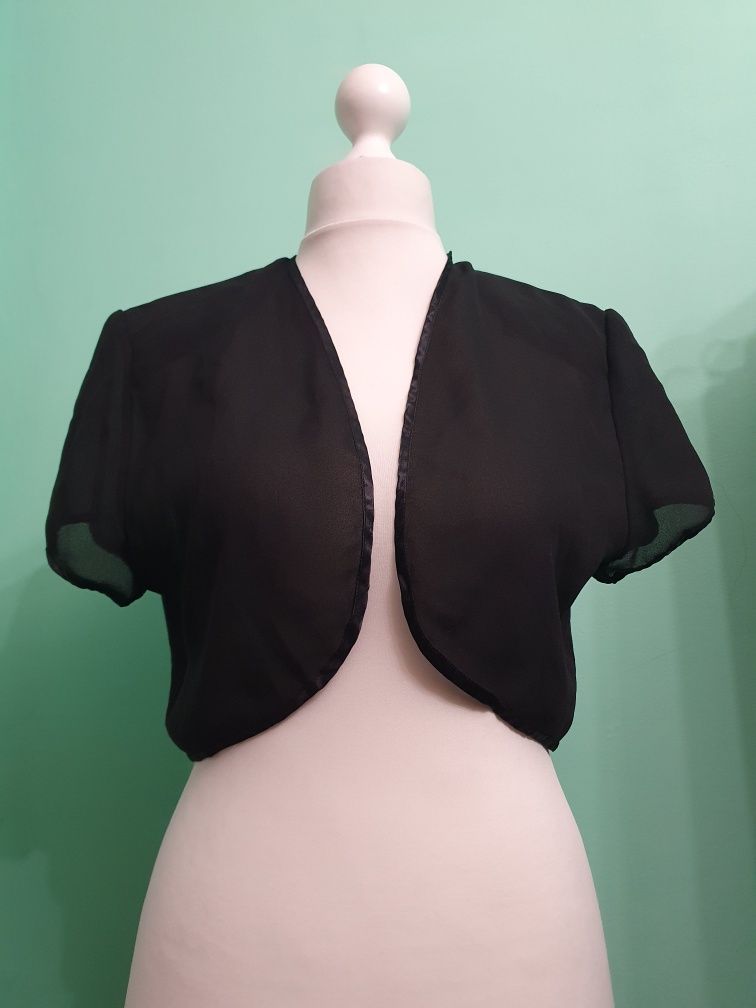 Szyfonowe czarne bolerko krótkie z pagonami gothic retro glamour