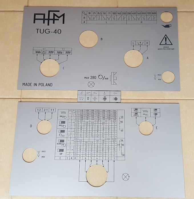 Tokarka TUG 40 Tabliczka Tabliczki Tabela Gwintów