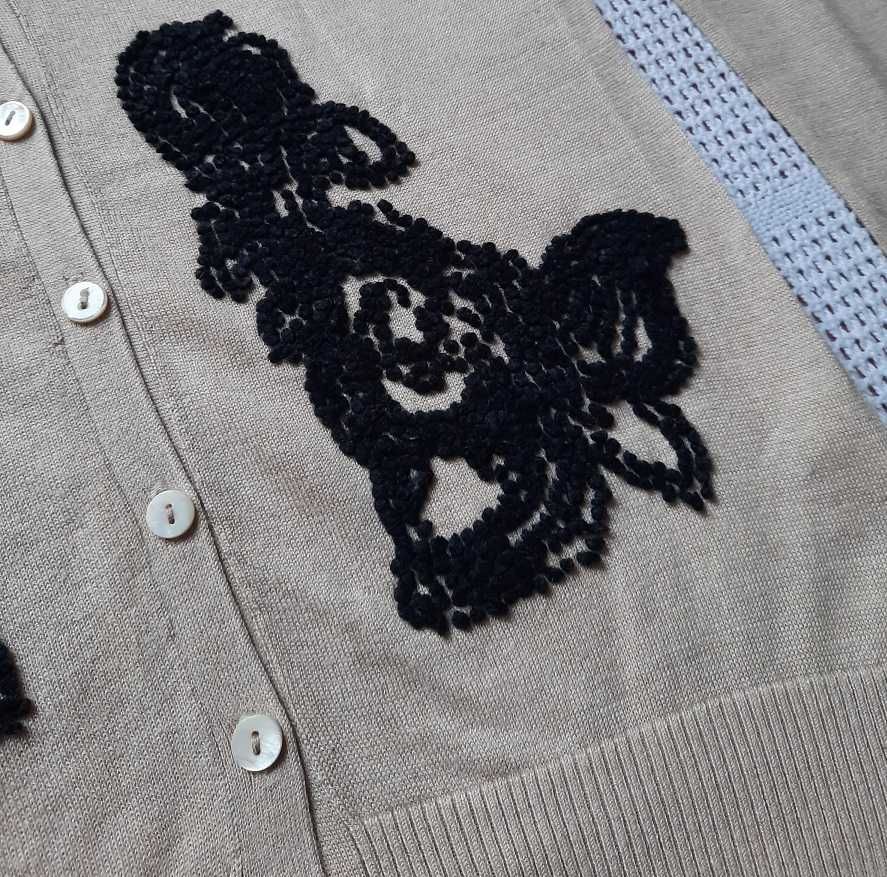 Pabia Jedwab Kaszmir beż czarny print sweter kardigan bluzka S