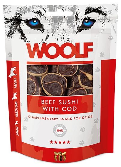 Przysmak dla psa bez sztucznych dodatków - Wołowe Sushi z dorszem 100g