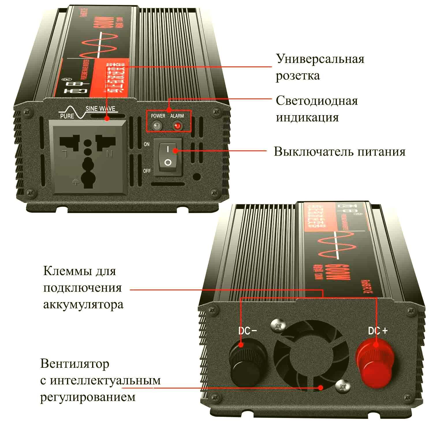 Инвертор для газового котла, чистая синусоида, 12В, 1200Вт