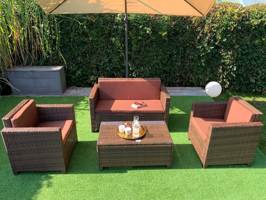 (ZG) Nicea zestaw technorattan sz/br sofa 2xfotel ława