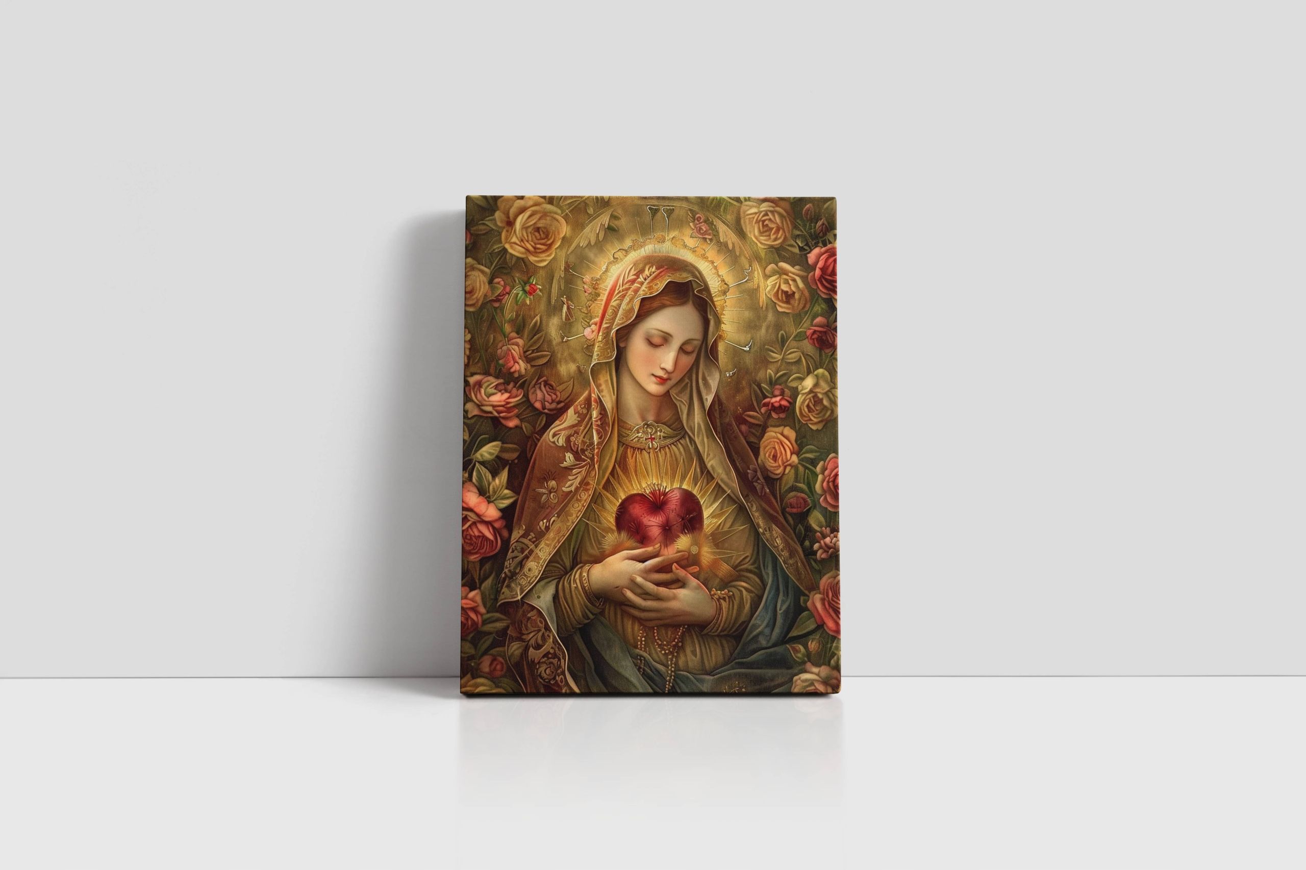 Obraz na płótnie "Serce Maryi w Otoczeniu Kwiatów", 30x40 cm