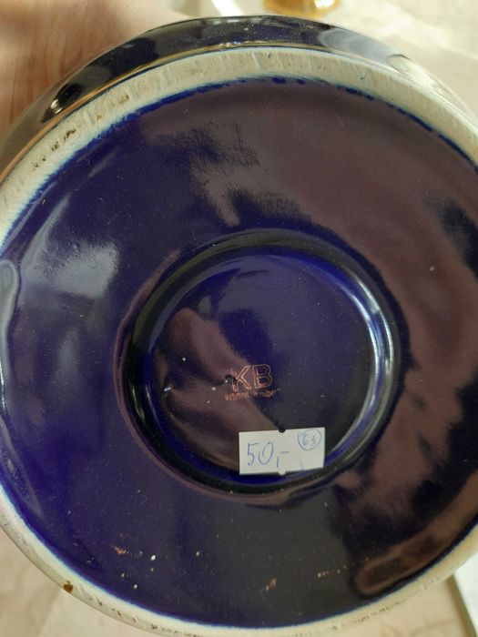 Świecznik granatowo- złoty + kwiaty, duży, wys.9cm, średnica 15cm