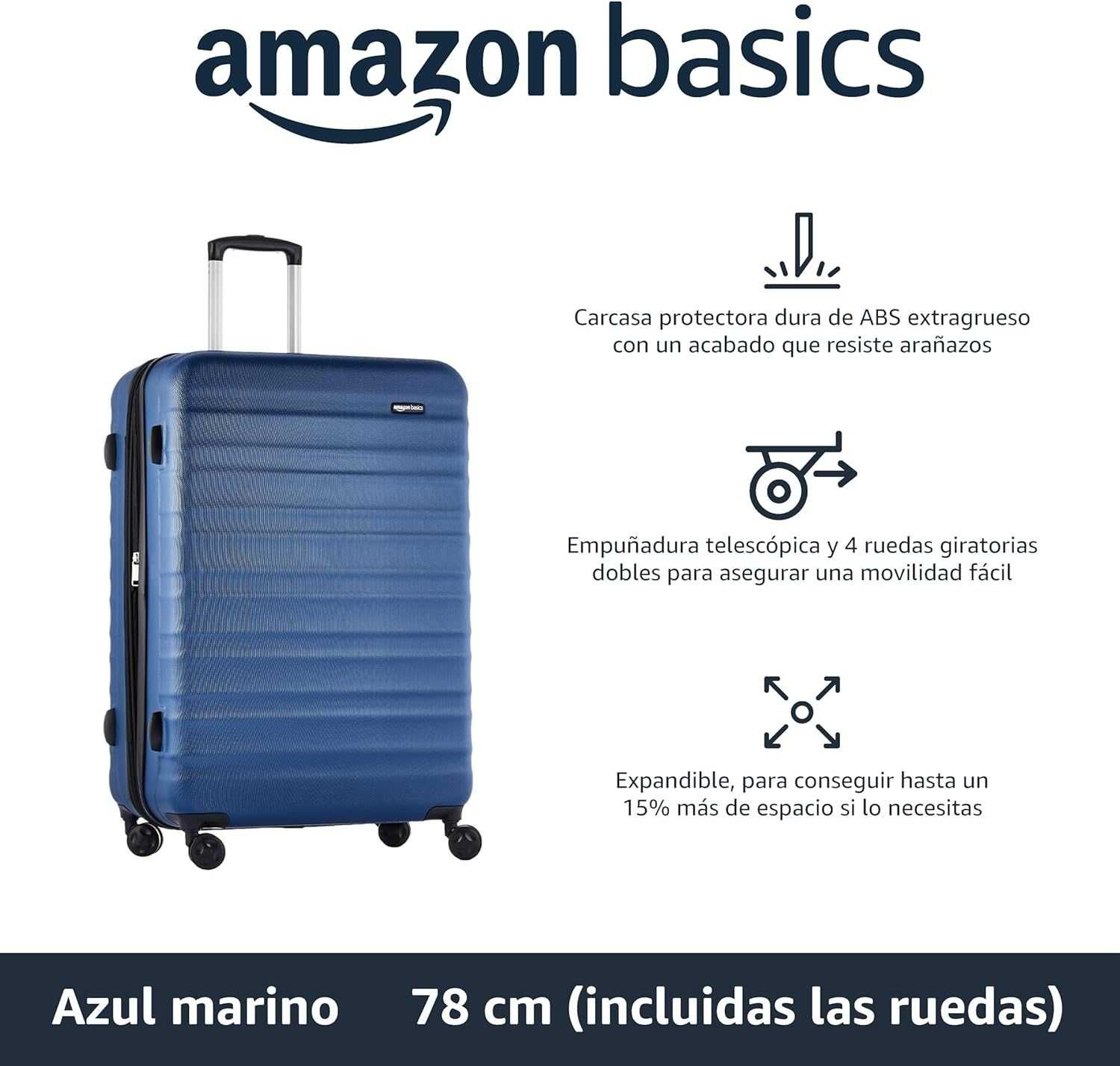 Amazon - Mala de viagem rígida giratória, expansivel, 105l, 78cm, Nova