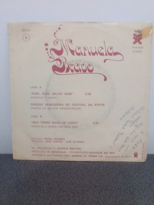 Vinil single Manuela Bravo
