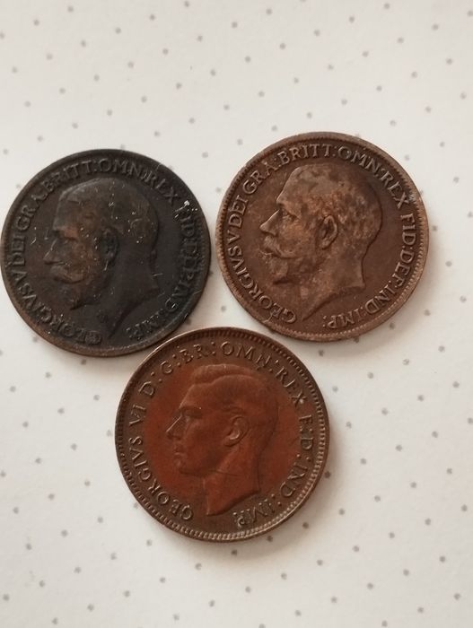 Moedas 1 Farthing 1916, 1918, 1925, 1928, 1939 e 1943 Inglaterra