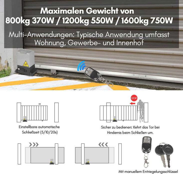 Motor de portão de correr 370W Bluetooth WIFI com comando