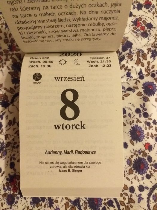 Kartki z kalendarza z roku 2020