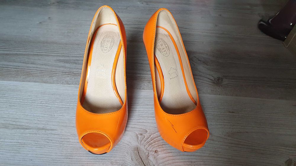 Pomarańczowe szpilki neon buty na platformie buty na obcasie