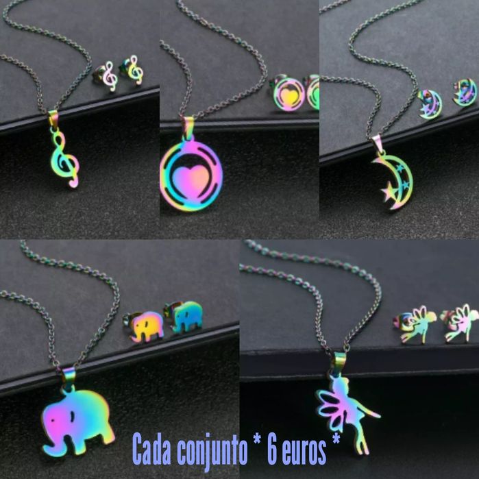 Conjunto de brincos com colar coloridos