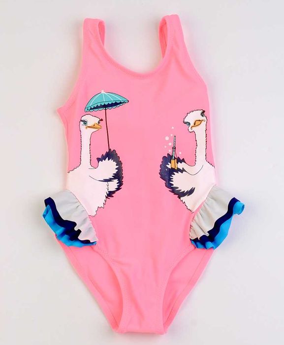 Купальник детский слитный со страусами для девочки 2-3 года