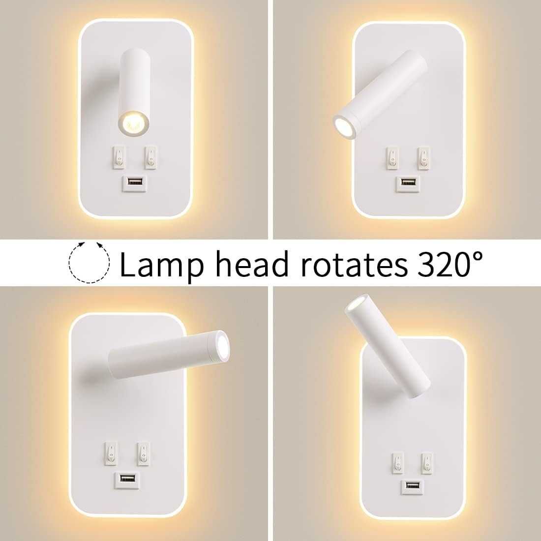 Lampa Ścienna LED Lampka Nocna USB Kinkiet 3W + 9W BIAŁY - AWEKLIY