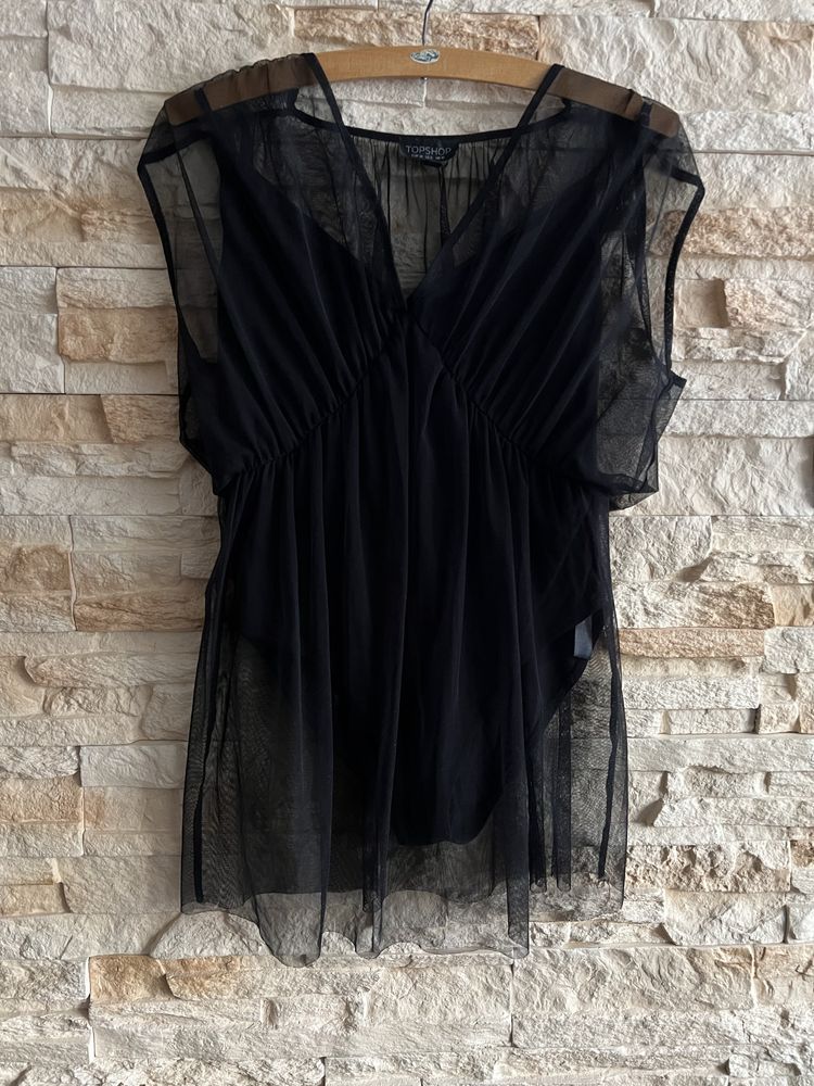 Body Topshop czarne M tiulowe mesh sheer