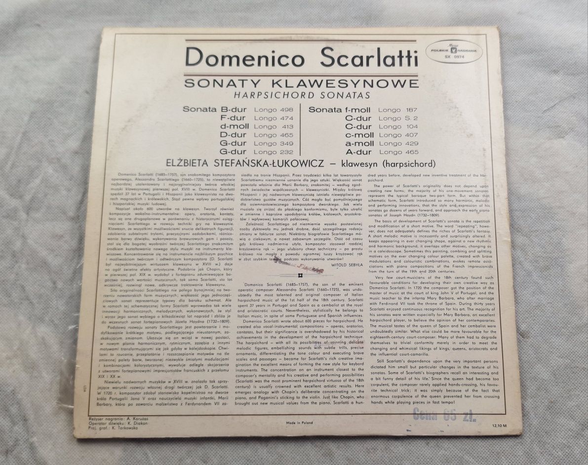 Winyl Scarletti Stefańska - Harpsichord Sonatas