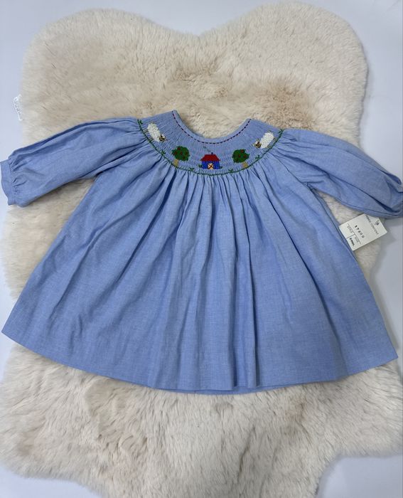 Nowa sukienka bawelniana niebieska haftowana swieta na dlugi rekaw 74