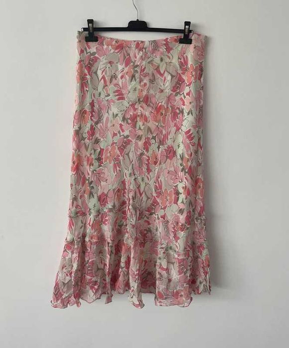 Długa Letnia Zwiewna spódnica z falbanka kwiatowy wzór XL wygodna