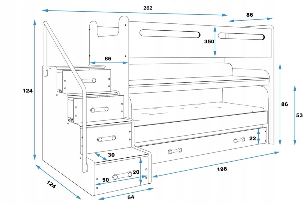 Łóżko piętrowe MAX 1 200x80 dla dzieci z biurkiem