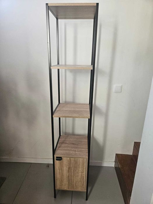 Estante ALIAJ castanho com prateleiras e porta 176x35cm como nova